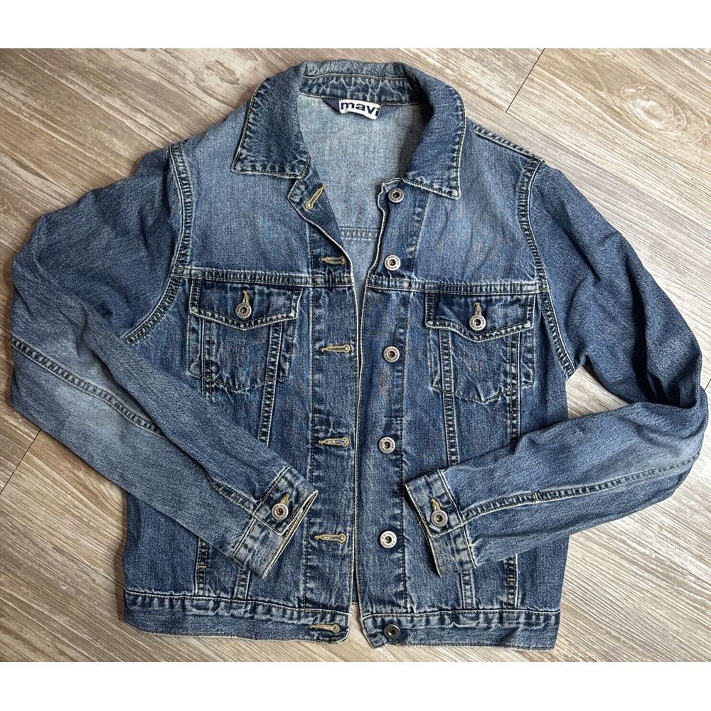 Mavi Jean Jacket Medium S Blue Denim Kathy Trucker Pockets Womens